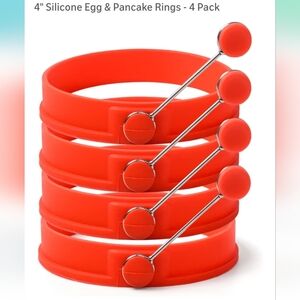Red Silicone Egg/Pancake/Crumpet Rings, Set of 4, 4 inch